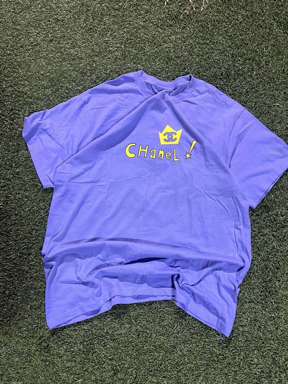 Mega Yacht Chanel Bootleg Purple Star Graphic T-Shirt